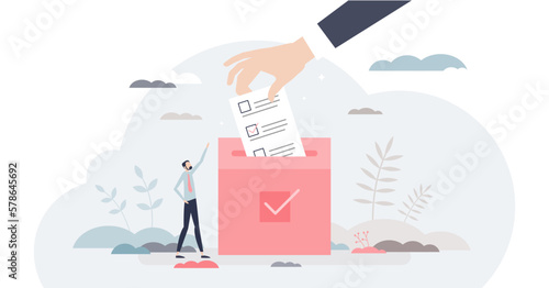 Election and voting with citizens choice in referendum tiny person concept, transparent background.Democracy process with community decision counting campaign illustration.
