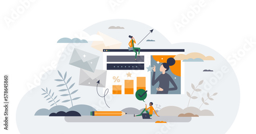 Marketing campaign management for effective performance tiny person concept, transparent background. Advertising smart planning with efficiency and cost research illustration.