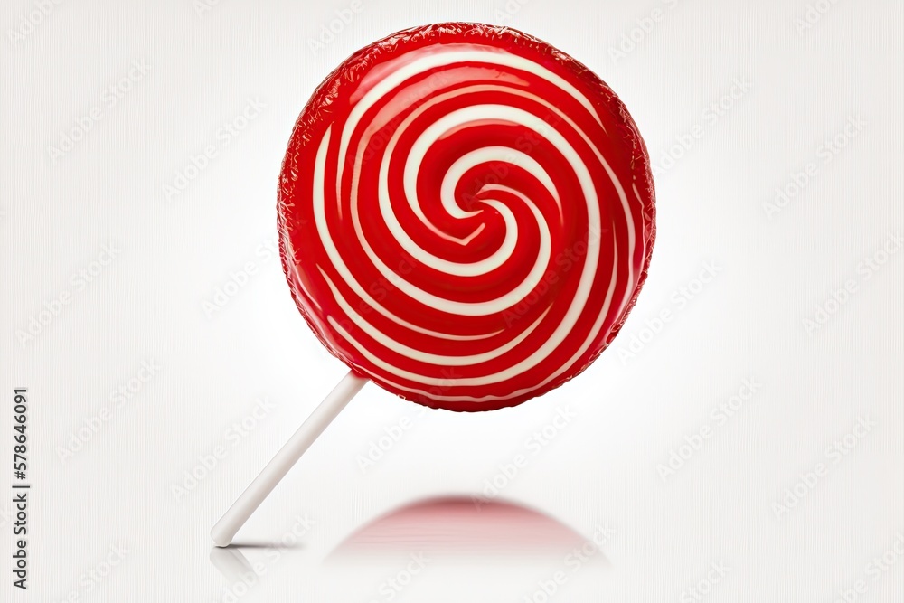A single red lollipop against a white background. Clipping Path Enabled. Generative AI A single red lollipop against a white background. Clipping Path Enabled. Generative AI
