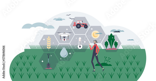 Sustainable agriculture with efficient modern approach tiny person concept, transparent background. Environmental farming using high technology for soil temperature.
