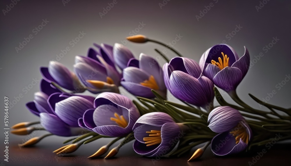 Obraz premium White and purple flower laying on surface. Closeup. Generative ai.