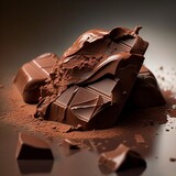 pedaço de chocolate em um fundo neutro, detalhes da textura do chocolate, luz natural suave vinda de um ângulo lateral. Generative AI
