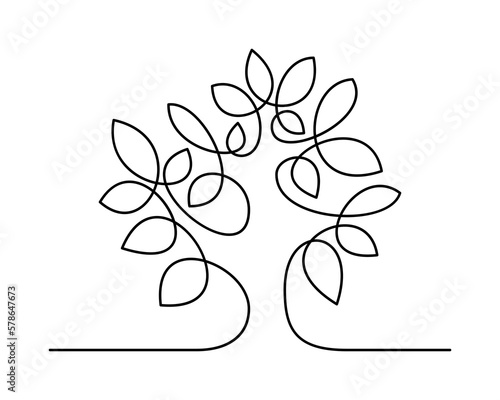 Walnut tree in continuous line drawing style. Vector illustration.