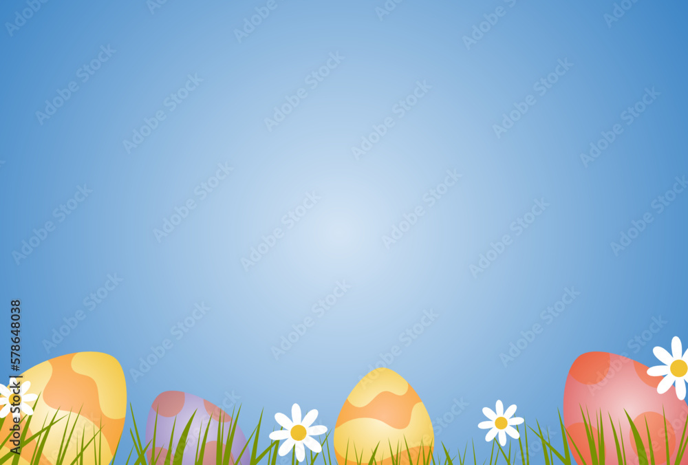 Easter background with eggs and flowers