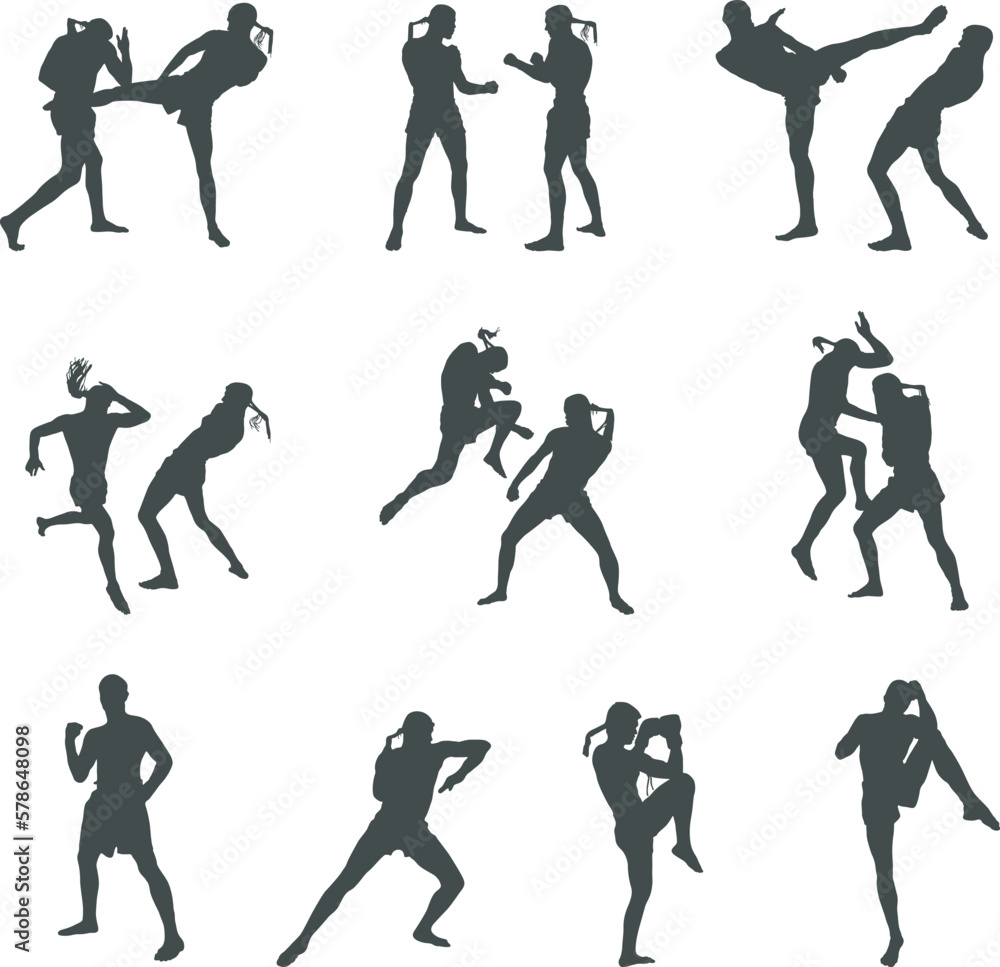 Muay thai boxing silhouette. Muay thai boxing SVG, Muay thai boxing silhouettes, Thai boxing silhouettes