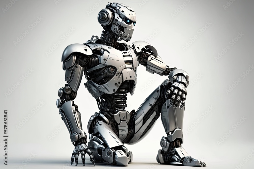 A humanoid robot's crossed arms on a white background. Generative AI A humanoid robot's crossed arms on a white background. Generative AI