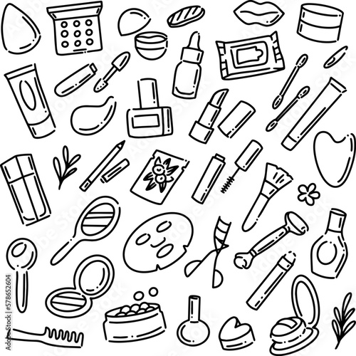 Cosmetic doodle icons hand drawn vector illustration sketch.