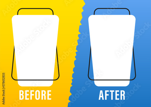 Before and after background template. Two colors with halftone corners and frames for comparison. Template background before and after. Comparison card with copy space. Vector illustration