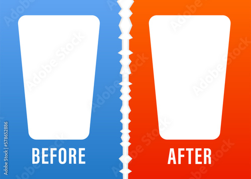 Before and after background template. Two colors with halftone corners and frames for comparison. Template background before and after. Comparison card with copy space. Vector illustration