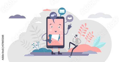 Online distractions illustration, transparent background.Smartphone notification alert flat tiny person concept.Chat messages tone as productivity reduce factor.