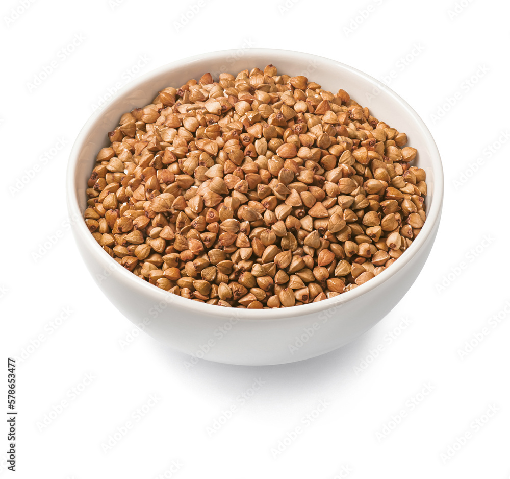 Bowl of buckwheat isolated on white background Bowl of buckwheat isolated on white background