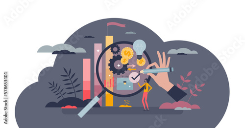 Transparent business with public financial information tiny person concept, transparent background. Economical clarity and corporate ethics as honesty and loyalty security illustration.
