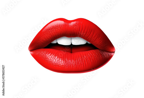 Sexy red female lips on a plain white background. Generative ai