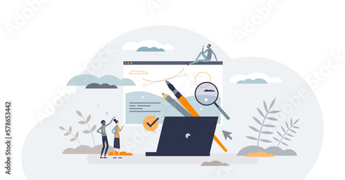 App development and application design drawing teamwork tiny person concept, transparent background. Home page creation.