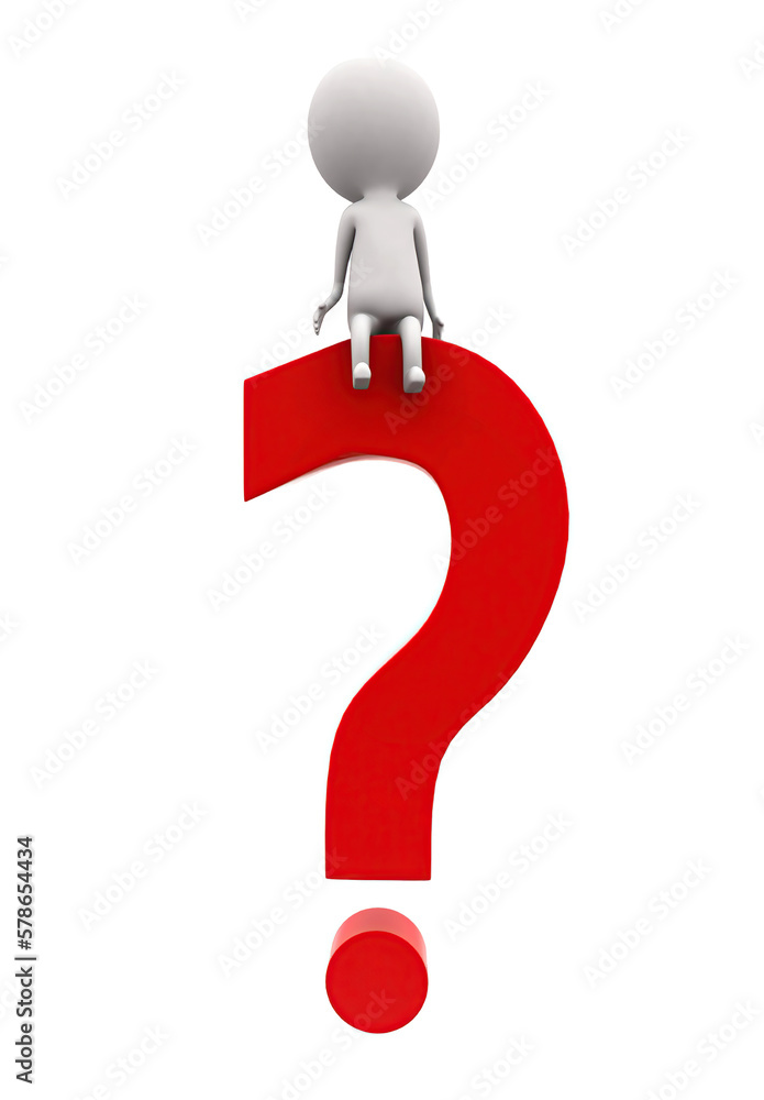 3d man sitting on question mark symbol concept 3d man sitting on question mark symbol concept