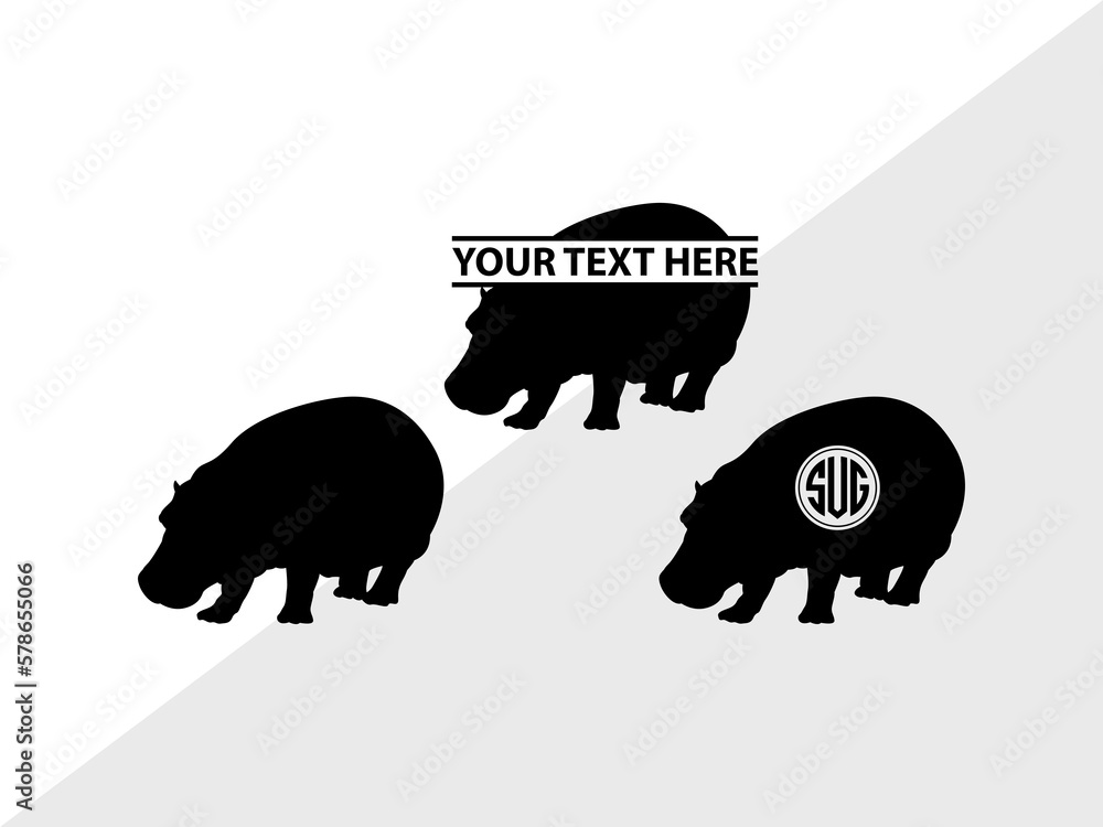 Hippo Monogram, Hippo Silhouette, Hippo SVG, Hippopotamus Svg, Morse