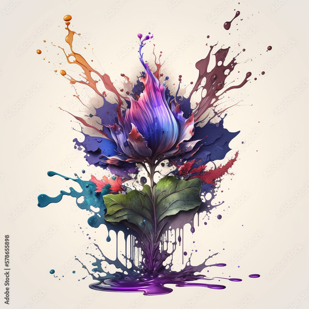 Beautiful flowers splash art. AI generated illustration