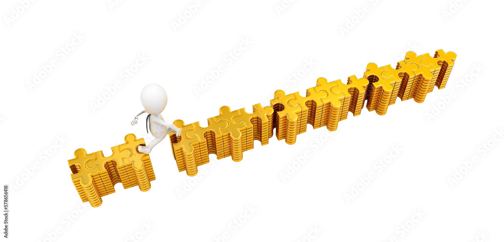 Fototapeta premium 3d man jumping the gap between disjoints of puzzles concept