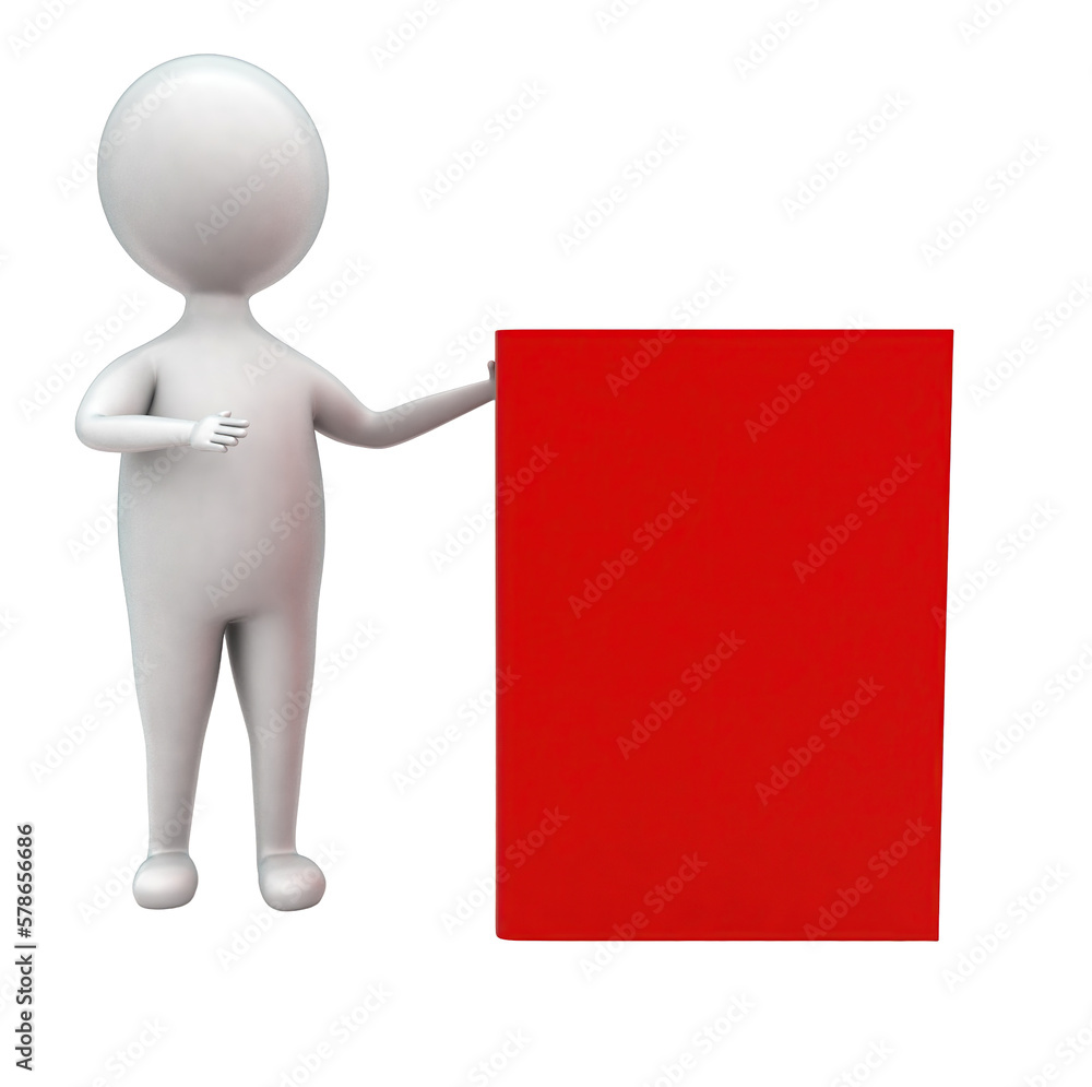 3d man presenting plain red box concept 3d man presenting plain red box concept