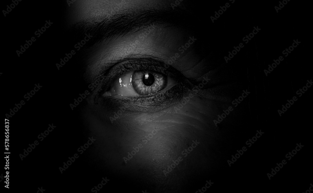 close-up of  eye in the shadows