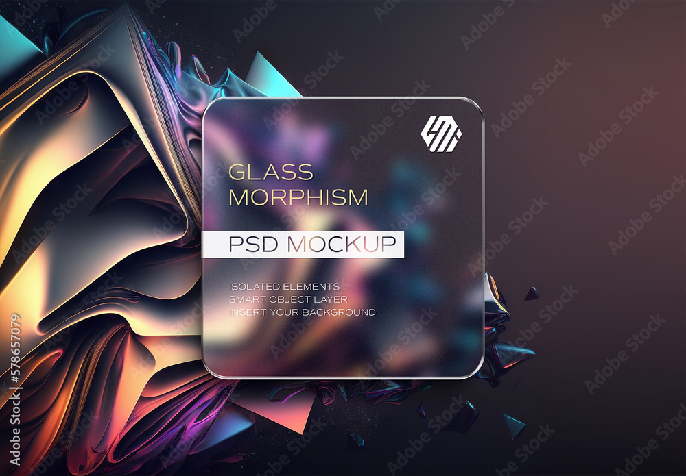 Squared Glass Morphism Mockup on Editable Background Stock Template ...