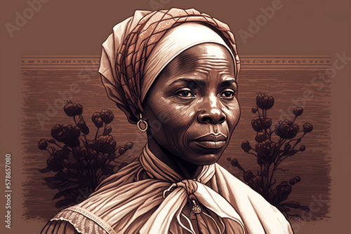 Women's history month | An intricately detailed drawing of Harriet Tubman, featuring delicate lines and shading that capture the complexity of her character and the challenges she faced. Ai