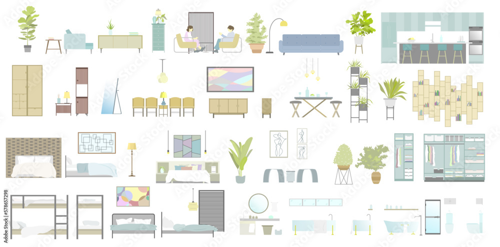 Collection of flat vector illustrations of furniture ideal for architectural design and design
Collection of flat vector illustrations of furniture ideal for architectural design and design