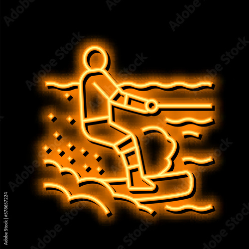wakeboarding extreme sport neon glow icon illustration