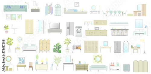 Collection of flat vector illustrations of furniture ideal for architectural design and design 