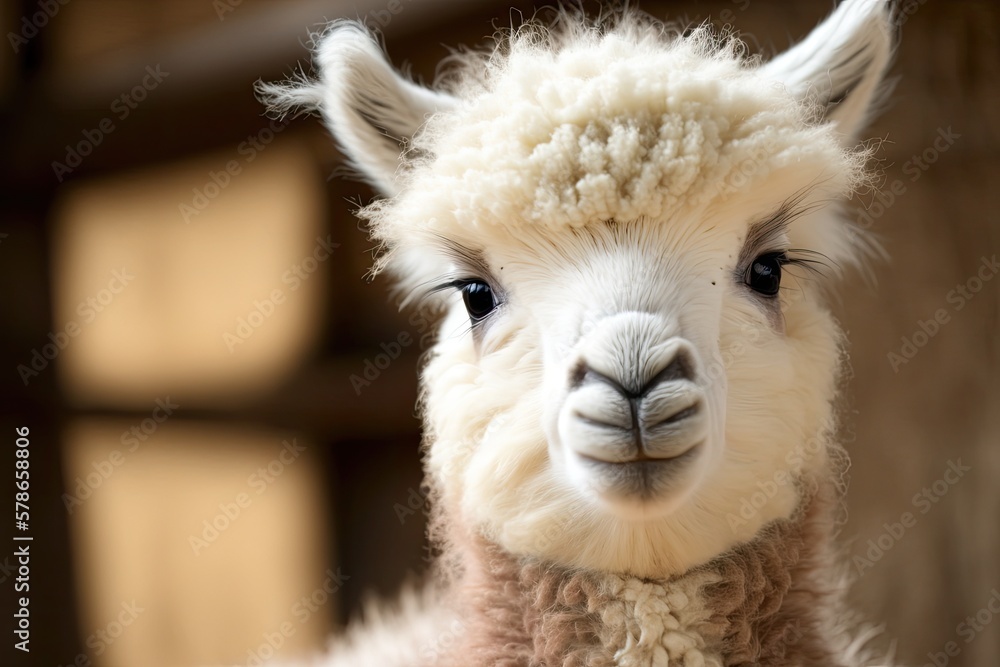 the baby lama had white fur, a cute face, and funny ears. Generative AI