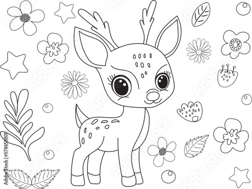 deer coloring book, sketch isolated, vector