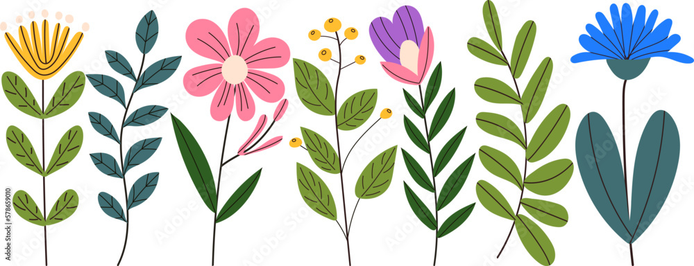 flowers in flat style isolated vector
