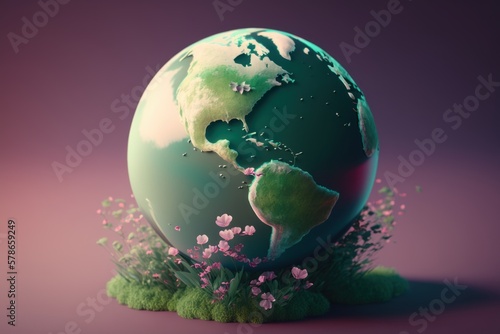 Earth day concept on pastel color background  World environment day. Generative Ai
