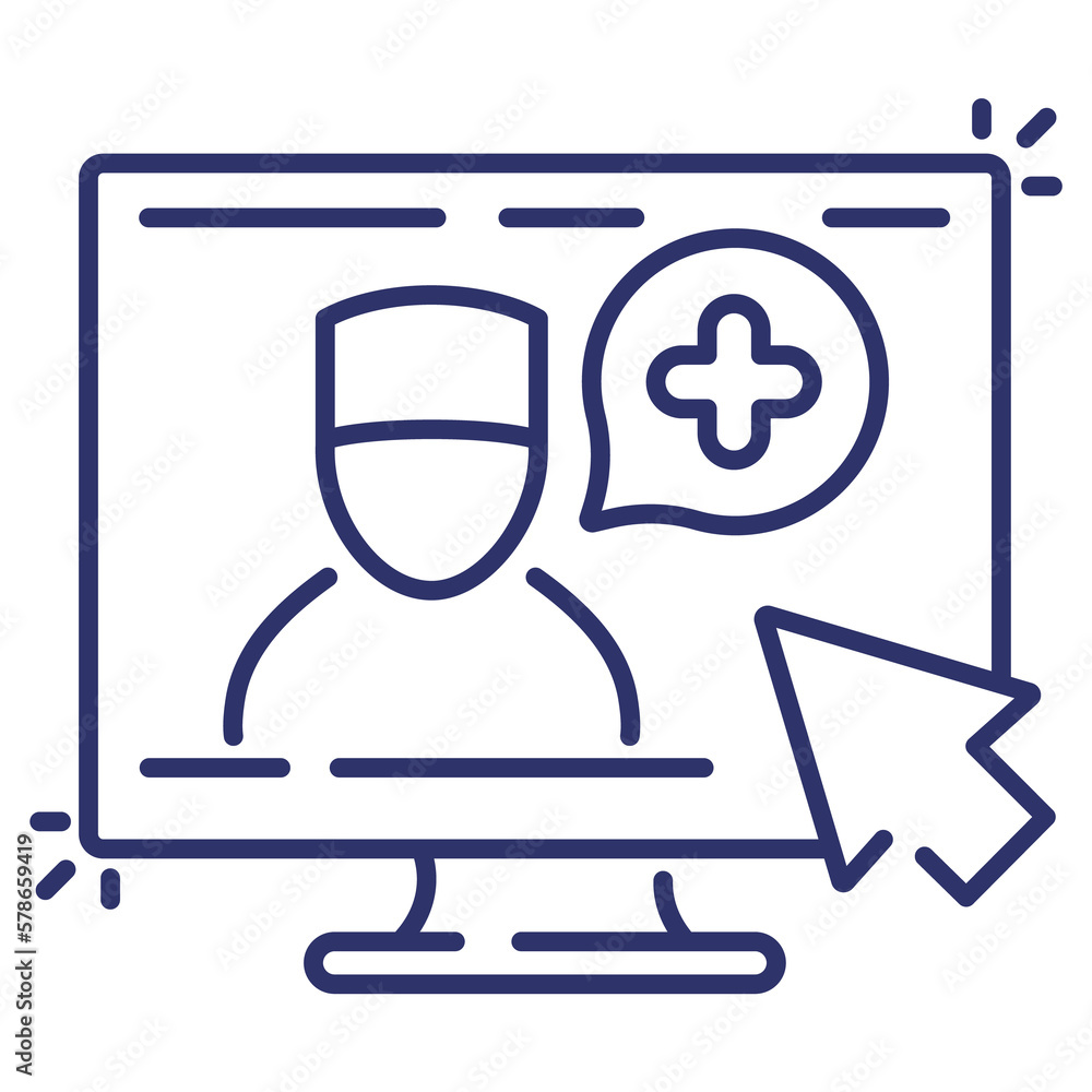 online medical diagnosis line icon on white online medical diagnosis line icon on white