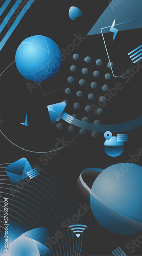 Vector image, background with icons, icons and symbols, modern gradient on a black background
