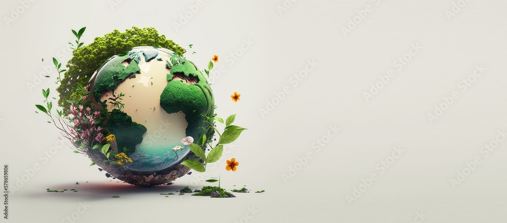 Earth day concept on white background, World environment day. Generative Ai - obrazy, fototapety, plakaty 