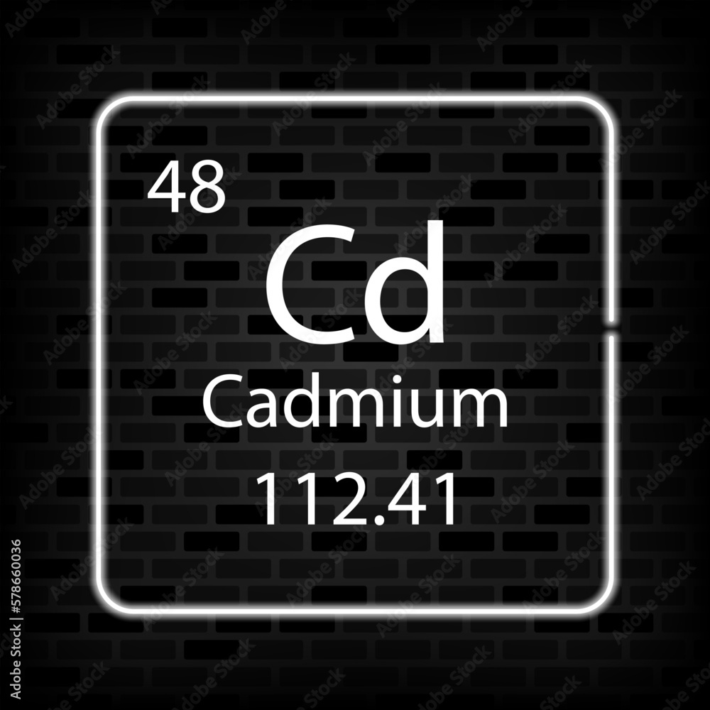 Cadmium neon symbol. Chemical element of the periodic table. Vector illustration. Cadmium neon symbol. Chemical element of the periodic table. Vector illustration.