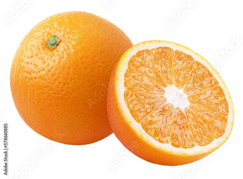 Orange citrus fruit with half isolated on transparent background