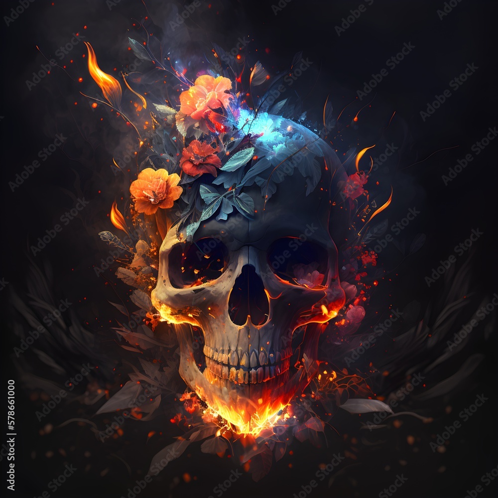 skull fire flowers darkness skull fire flowers darkness