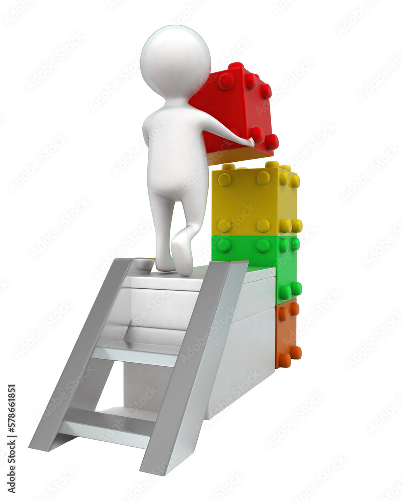 3d man bulding with toy bricks concept 3d man bulding with toy bricks concept