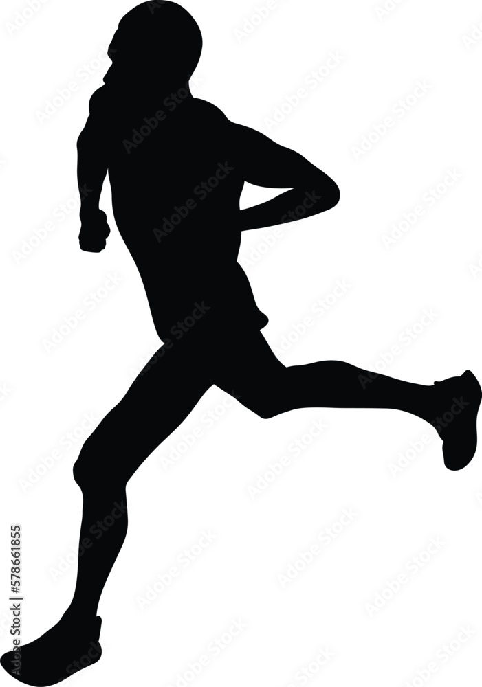 black silhouette male athlete running marathon, figure on white background, sports vector illustration