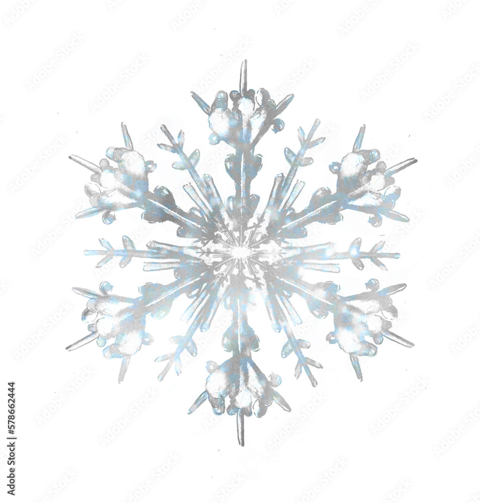 hand painted silver and blue snowflake isolated on a white background 