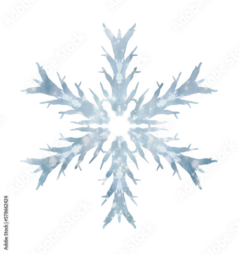 Fototapeta Naklejka Na Ścianę i Meble -  hand painted silver and blue snowflake isolated on a white background 