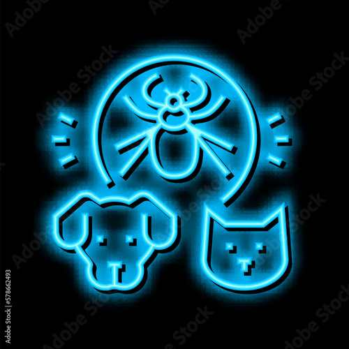 mite on animal body neon glow icon illustration