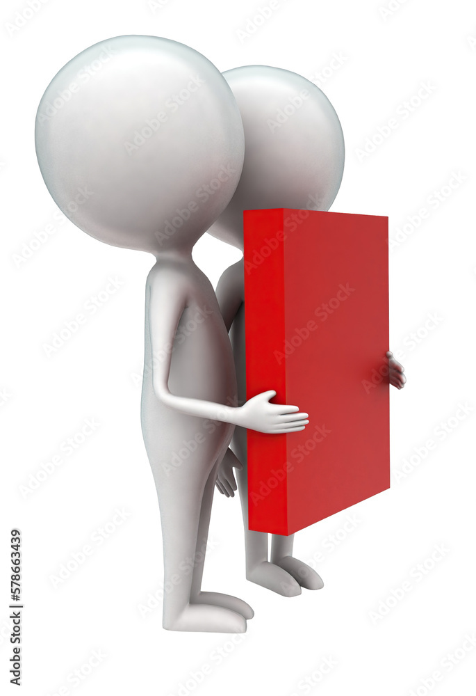 3d men holding red banner in hands concept 3d men holding red banner in hands concept