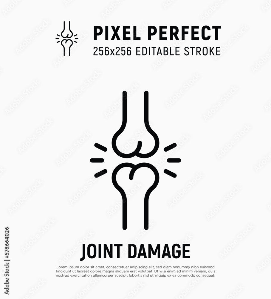 Joint damage, arthritis, inflammation. Thin line icon. Pixel perfect, editable stroke. Vector illustration. Joint damage, arthritis, inflammation. Thin line icon. Pixel perfect, editable stroke. Vector illustration.