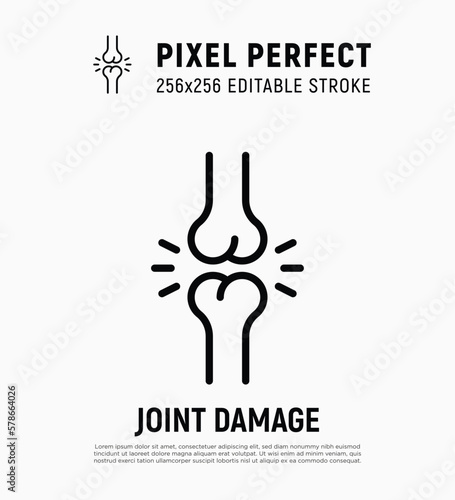 Joint damage, arthritis, inflammation. Thin line icon. Pixel perfect, editable stroke. Vector illustration.