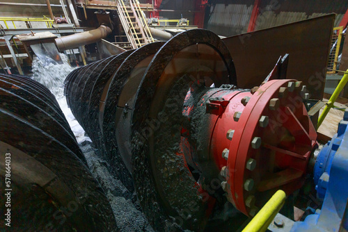 Closeup view of spiral concentrator at diamond factory.
