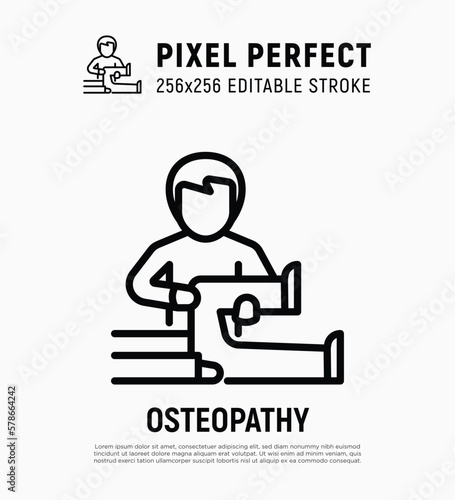 Osteopathy thin line icon. Physiotherapy, arthritis treatment. Massage. Pixel perfect, editable stroke. Vector illustration.
