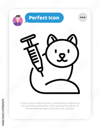 Cat vaccination thin line icon. Veterinary clinic, treatment injection. Vector illustration.